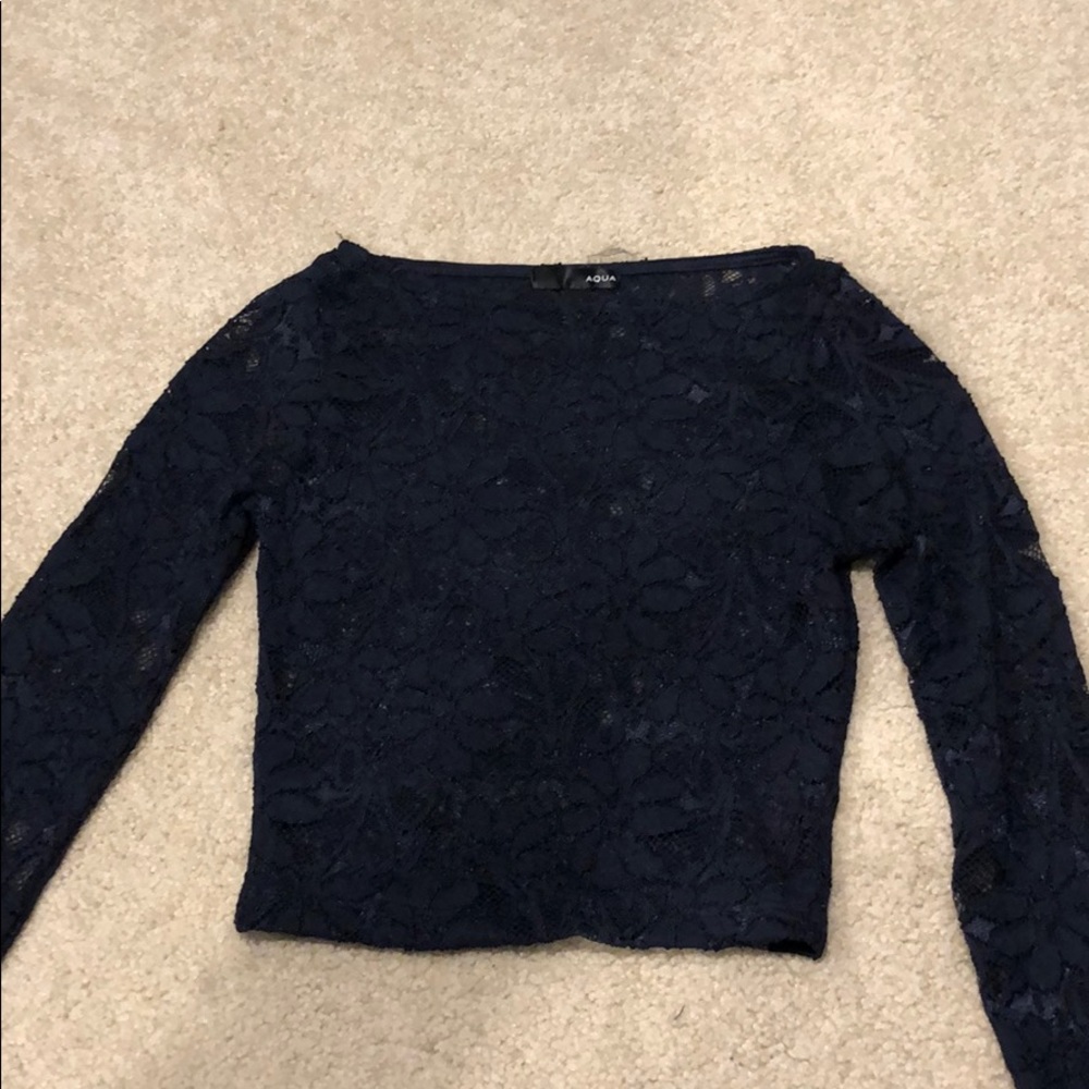 Aqua sheer navy blue lace long sleeve